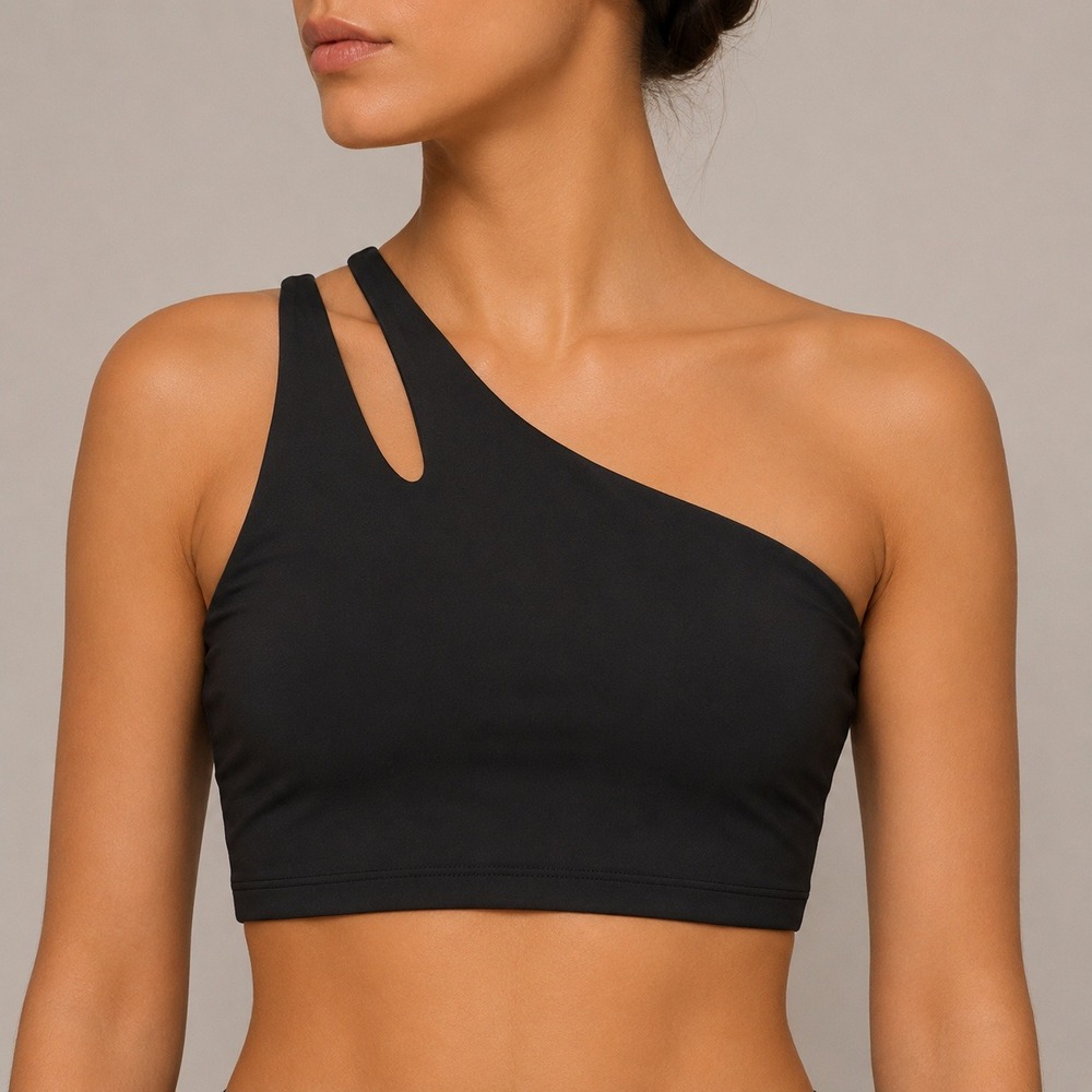 Fabletics Asymmetric Double Strap Midi Bra Womens 2X Black Plus Size Activewear